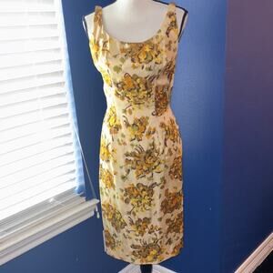 Vintage 1950s Floral Wiggle Dress – Cream with Yellow/Green/Orange Floral